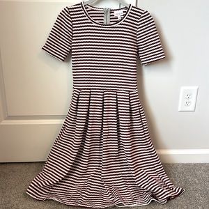 Maroon and White Patterned LulaRoe Pleated Dress
